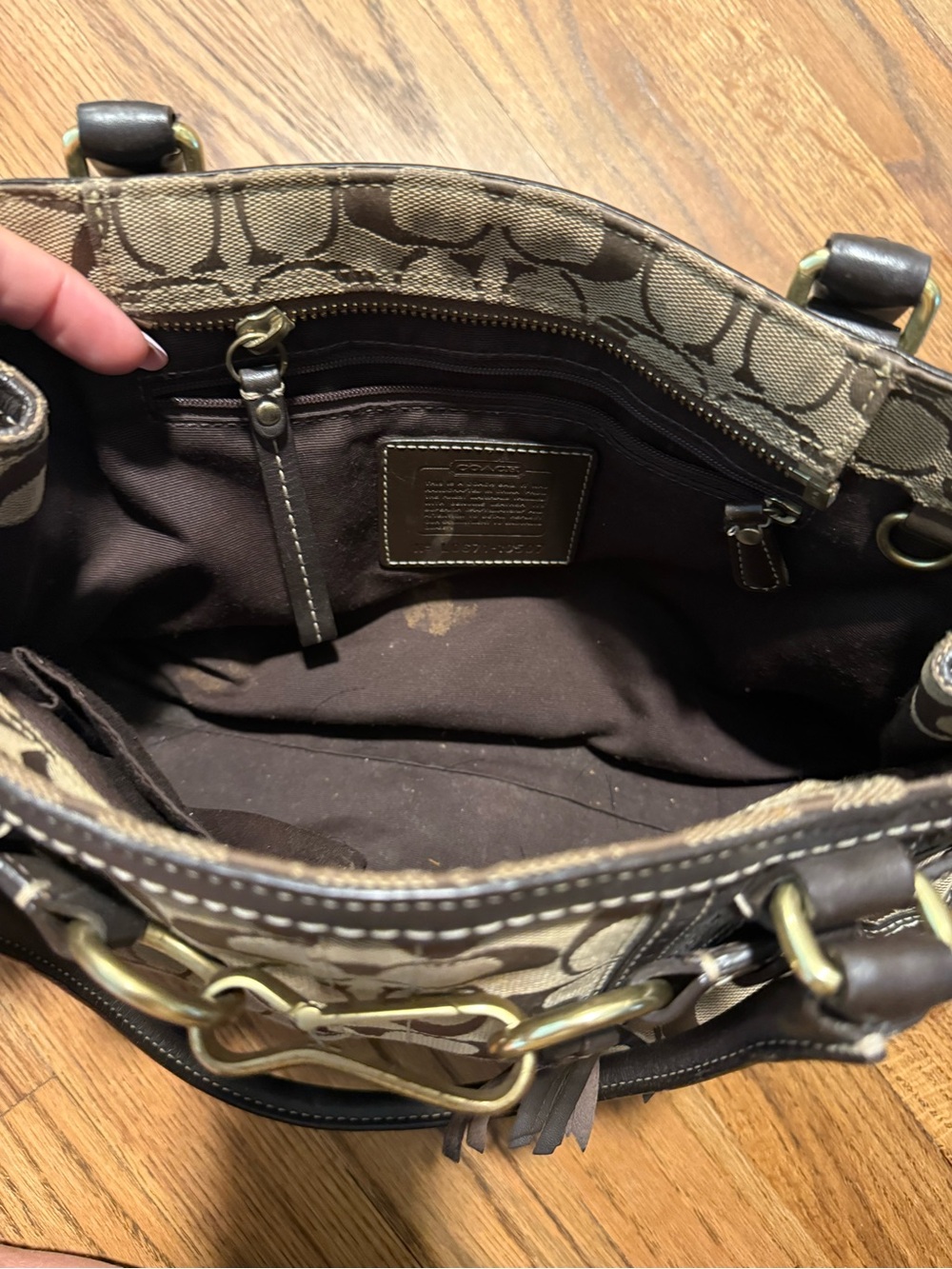 Coach Tan and Dark Brown Signature Shoulder Bag with Tassel - Picture 4 of 5